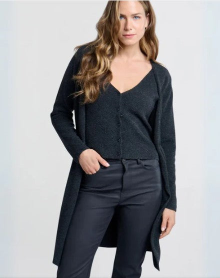 YAYA - Long cardigan with fixed gilet - Anthracite melange