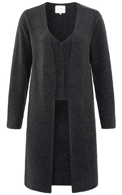 YAYA - Long cardigan with fixed gilet - Anthracite melange