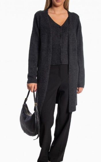 YAYA - Long cardigan with fixed gilet - Anthracite melange