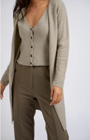 YAYA - Long cardigan with fixed gilet - Dove grey melange