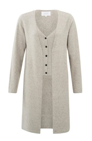 YAYA - Long cardigan with fixed gilet - Dove grey melange