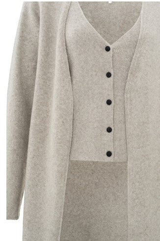 YAYA - Long cardigan with fixed gilet - Dove grey melange