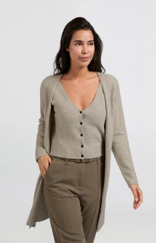 YAYA - Long cardigan with fixed gilet - Dove grey melange