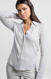 YAYA - Long sleeve jersey blouse with classic collar and buttons -Dove Grey