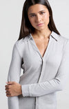 YAYA - Long sleeve jersey blouse with classic collar and buttons -Dove Grey