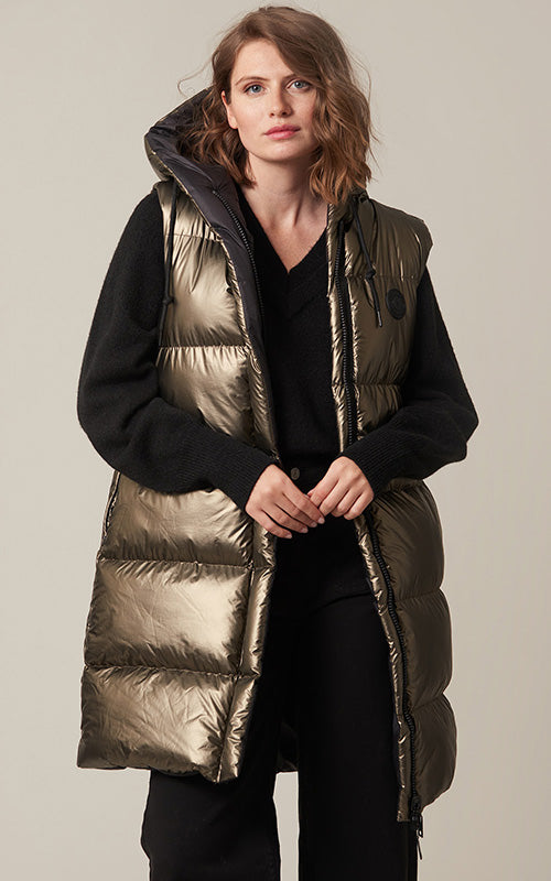 Deeluxe -Reversible,sleeveless gilet in metallic khaki