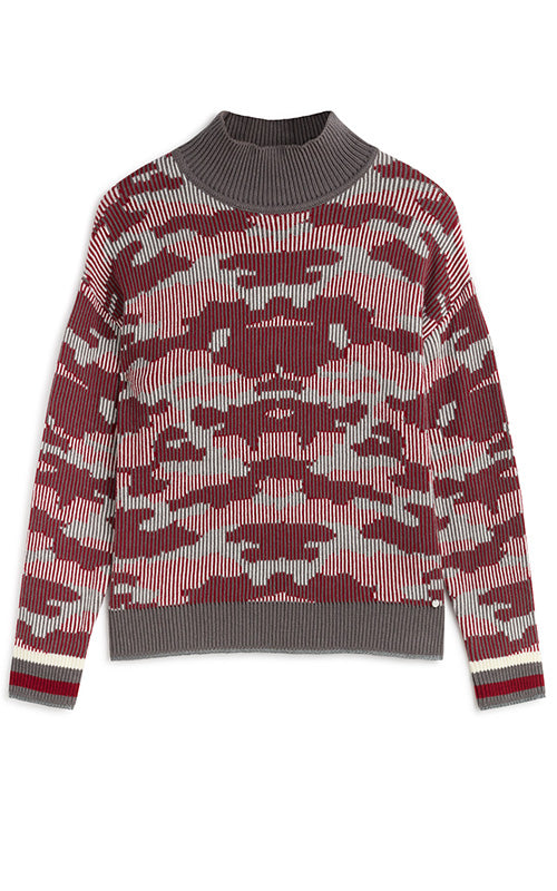Andam- High neck camo sweater in red