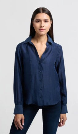 YAYA -V neck blouse with contrast collar - Outerspace blue