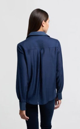 YAYA -V neck blouse with contrast collar - Outerspace blue