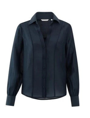 YAYA -V neck blouse with contrast collar - Outerspace blue