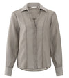 YAYA -V neck blouse with contrast collar - Moonrock dark sand