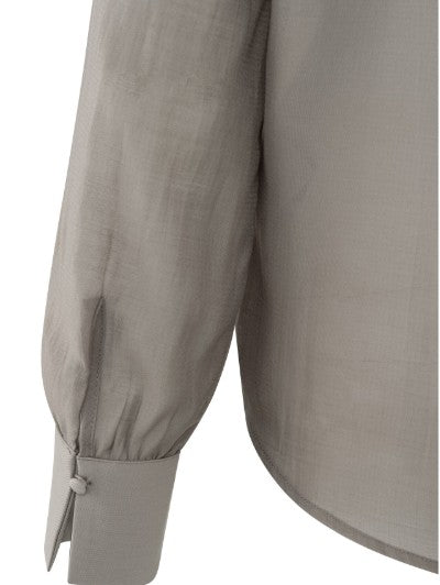 YAYA -V neck blouse with contrast collar - Moonrock dark sand