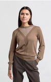 YAYA - Sweater with transparent V detail on the neckline - Chocolate malt taupe