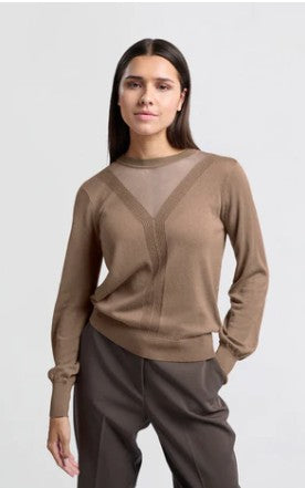 YAYA - Sweater with transparent V detail on the neckline - Chocolate malt taupe