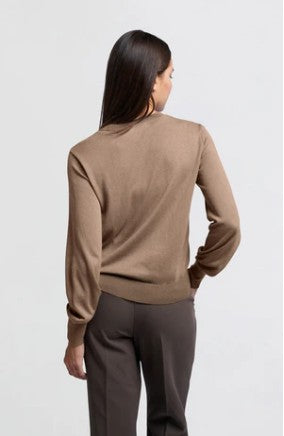 YAYA - Sweater with transparent V detail on the neckline - Chocolate malt taupe