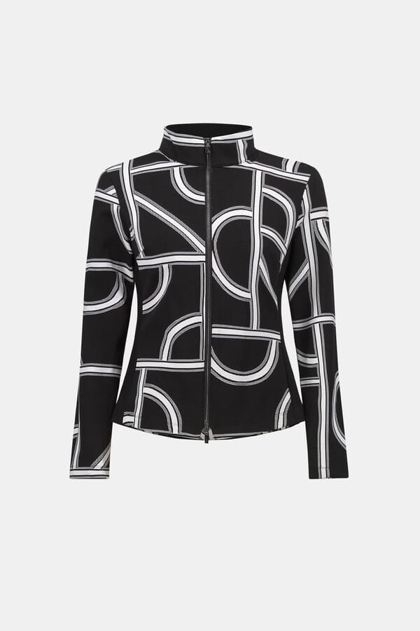 Joseph Ribkoff Collared Casual Long Sleeve Jacket - Black/Off White