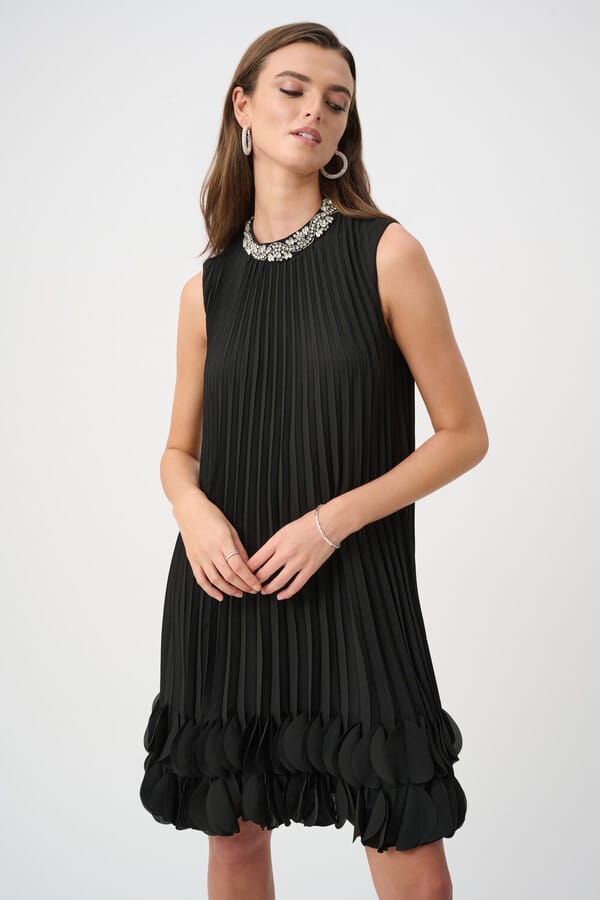 Joseph Ribkoff Mini A-line Pleated Dress - Black