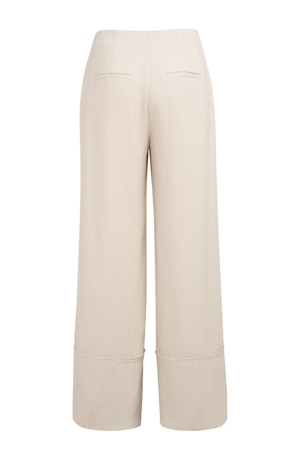 YAYA Linen blend trousers with wide legs and fringed details - Cloud Cream White