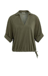 YAYA Jersey Top With Pleated Sleeves - Army Green