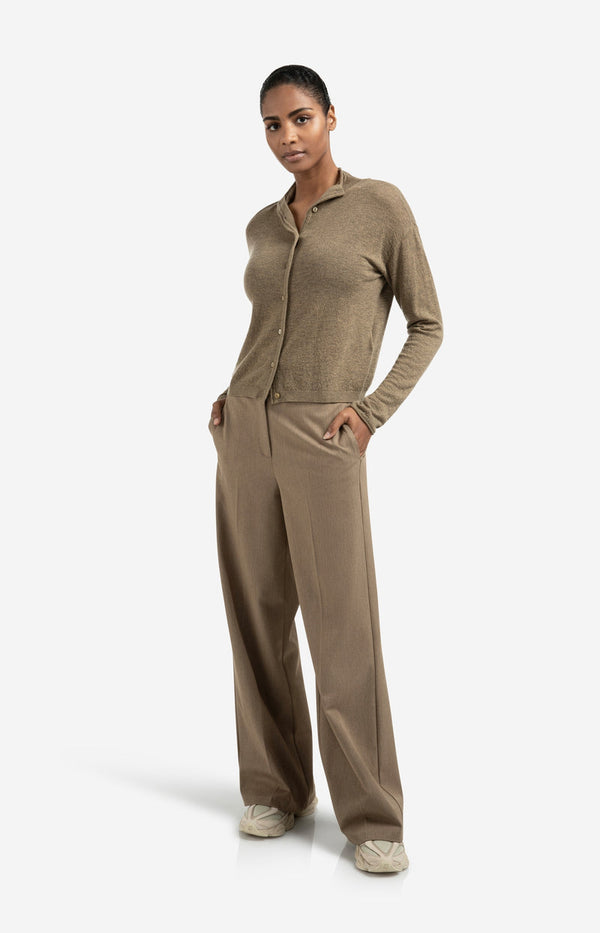 YAYA Knitted High Neck Cardigan - Capers Melange