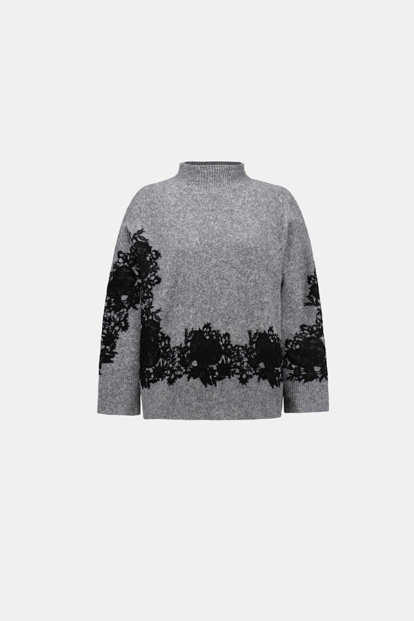 Joseph Ribkoff Relaxed Fit Floral Pullover- Grey/Black