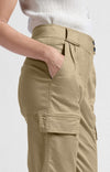 Yaya High waist cargo trousers with slim legs and pockets-Safari