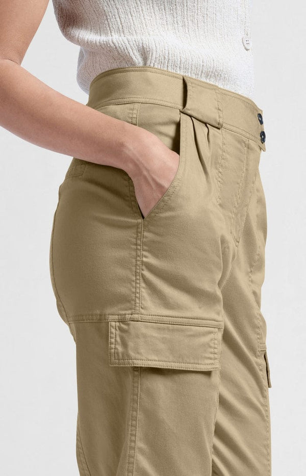Yaya High waist cargo trousers with slim legs and pockets-Safari
