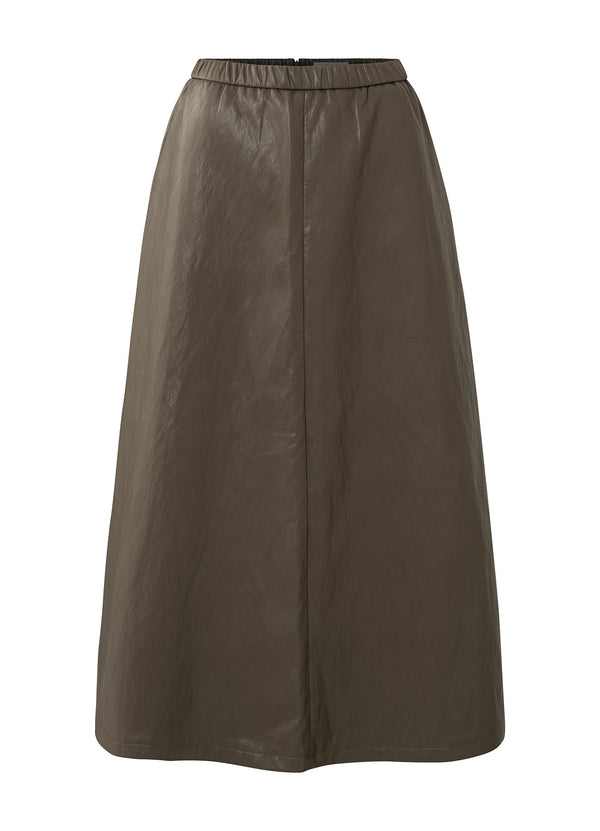YAYA- Faux leather A-line midi - Dark Night Grey