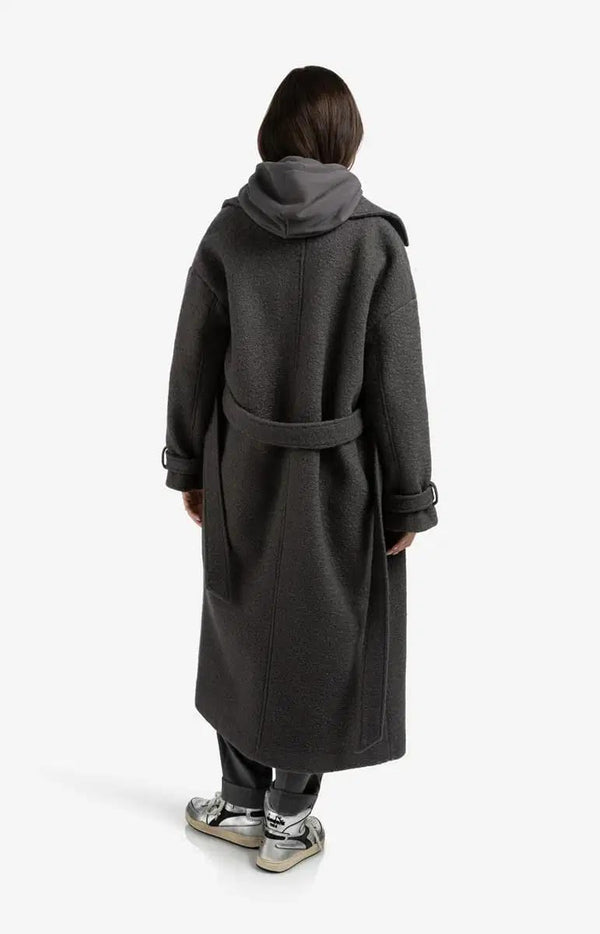 YAYA Woven Boucle Long Length Overs - Anthracite Melange