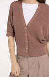 YAYA Batwing Cardigan with Short Sleeves & Button Closure - Burlwood Pink Melange