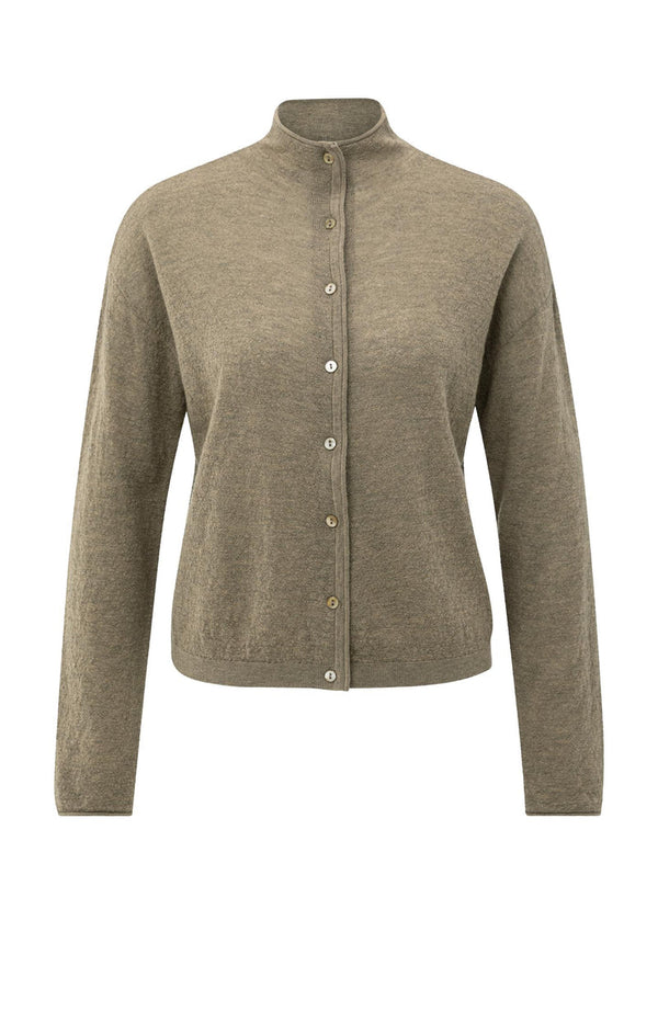 YAYA Knitted High Neck Cardigan - Capers Melange