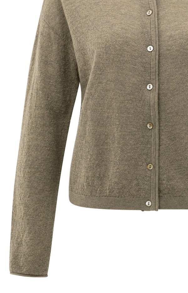 YAYA Knitted High Neck Cardigan - Capers Melange