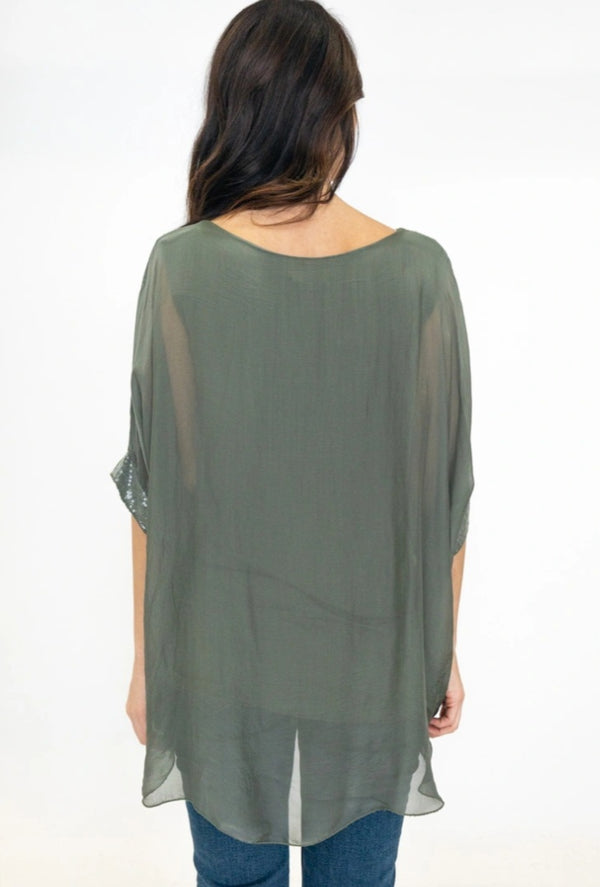 Made in Italy - UB Creative Silk Top - Green