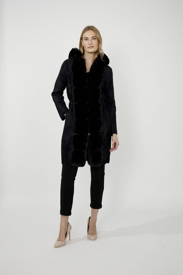 Joseph Ribkoff Fur Trim Hooded Jacket - Black