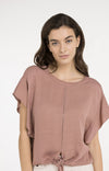 YAYA Flowy Top with Knot Detail & Elastic hem - Burlwood Pink