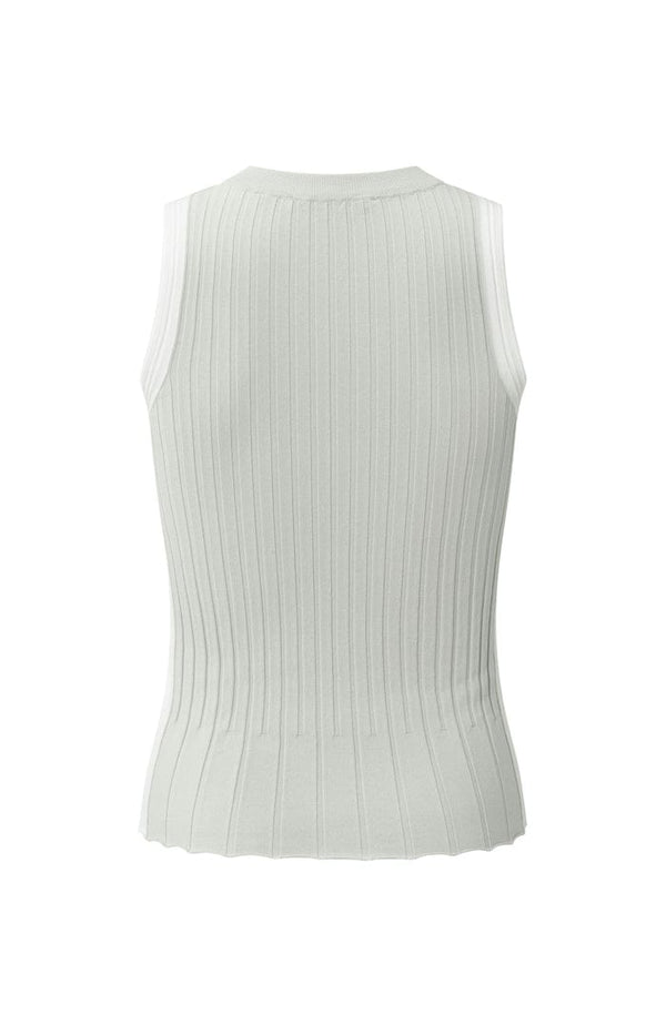 Yaya Ribbed tanktop with contrasting details-Grey Melange