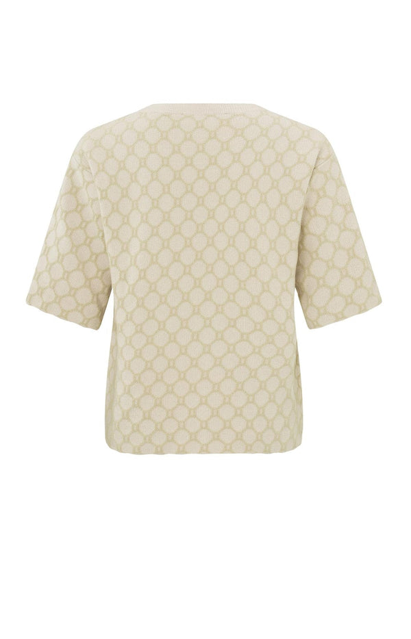 YAYA Round Neckline Print Sweater - Chalk White Dessin