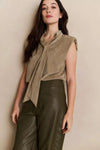 YAYA Faux Leather Carrot Fit Trouser - Capers Brownish Green