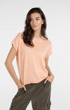 YAYA Short Sleeve Sweater with Stitch Details-Peach Palazzo Orange