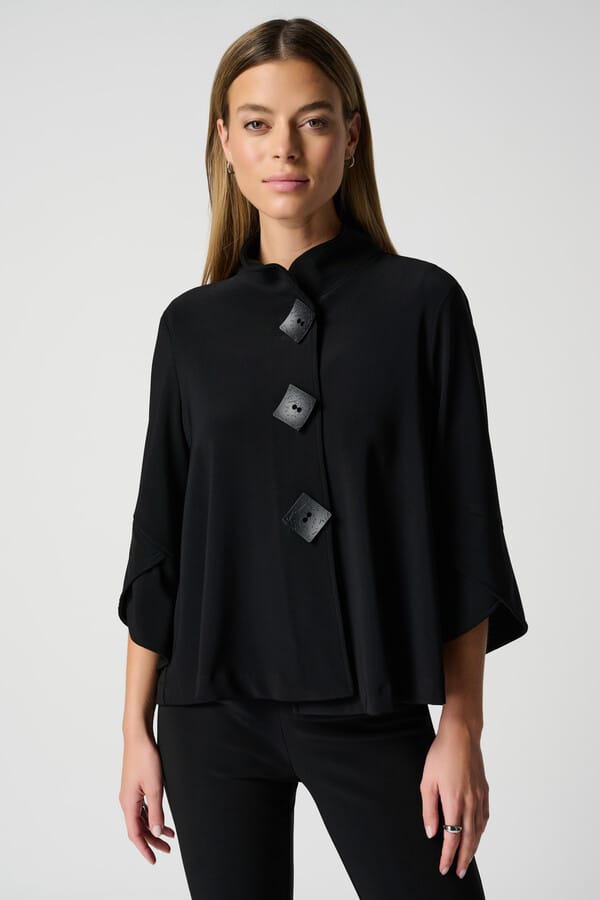 Joseph Ribkoff Mandarin Collar Flare Sleeve Top-Black