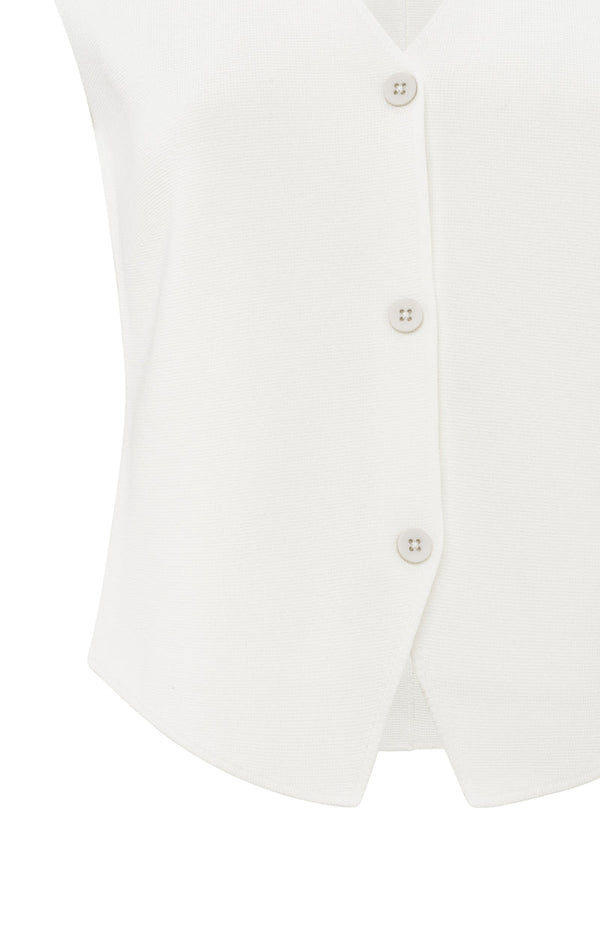 YAYA Fine Knitted V-neck Gilet - Pure White