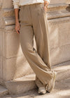 Yaya Wide Leg Tailored Trouser with Side Stitching - Khaki Green