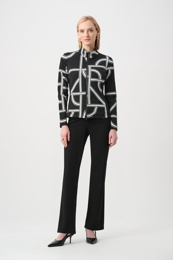 Joseph Ribkoff Collared Casual Long Sleeve Jacket - Black/Off White