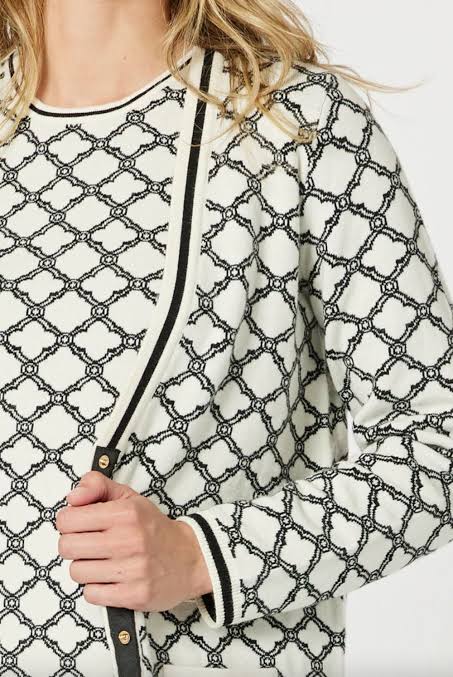 Clover Print Knit Cardigan - Ivory/Black