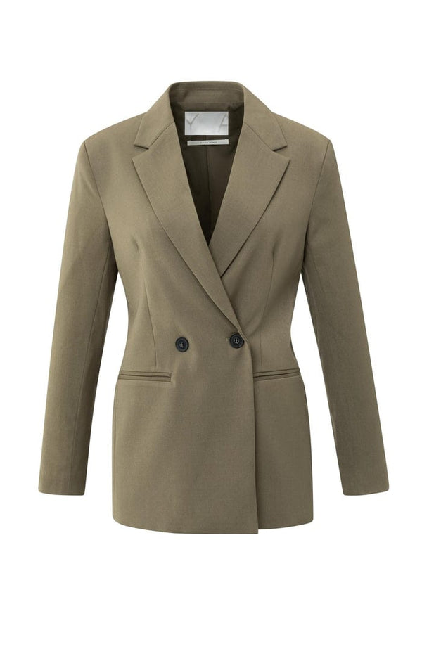 YAYA Loose Fit Blazer With Belt Detail - Caspers Brownish Green