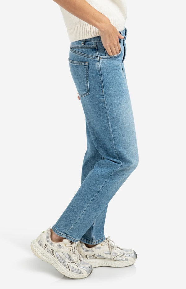 YAYA Mid Waist Boyfriend Denim - Blue Denim