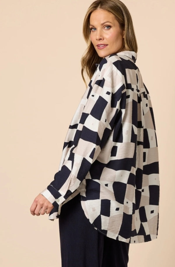 Threadz Gauche Shacket - Navy Multi