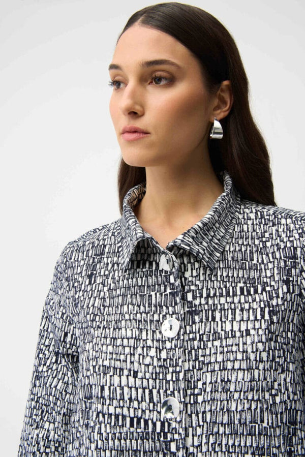 Joseph Ribkoff Abstract Print Trapeze Jacket - Vanilla/Midnight Blue