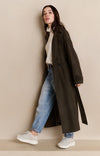 YAYA Long Lenth Oversized Suedine Coat - Brown