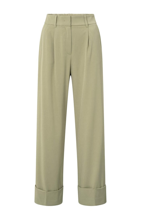 Yaya Wide-leg trousers with pleats and fixed turned-up hem Soft Green